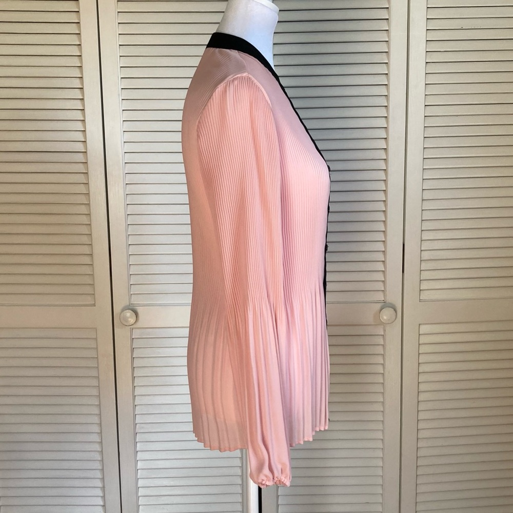Pleated Sheer Button-Up long sleeved Blouse - Picture 4 of 8
